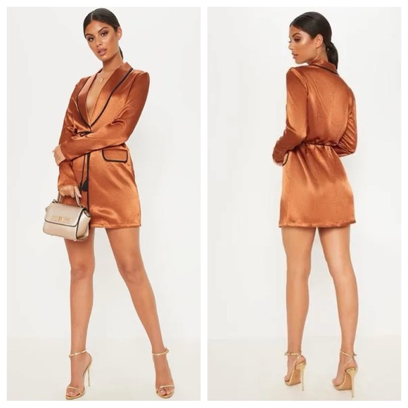 NWOT PrettyLittleThing Rust Brown Blazer Dress size 0 - Picture 1 of 1